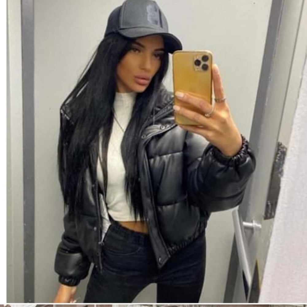 NW ZARA BLACK FAUX LEATHER PUFFER JACKET - Picture 5 of 14